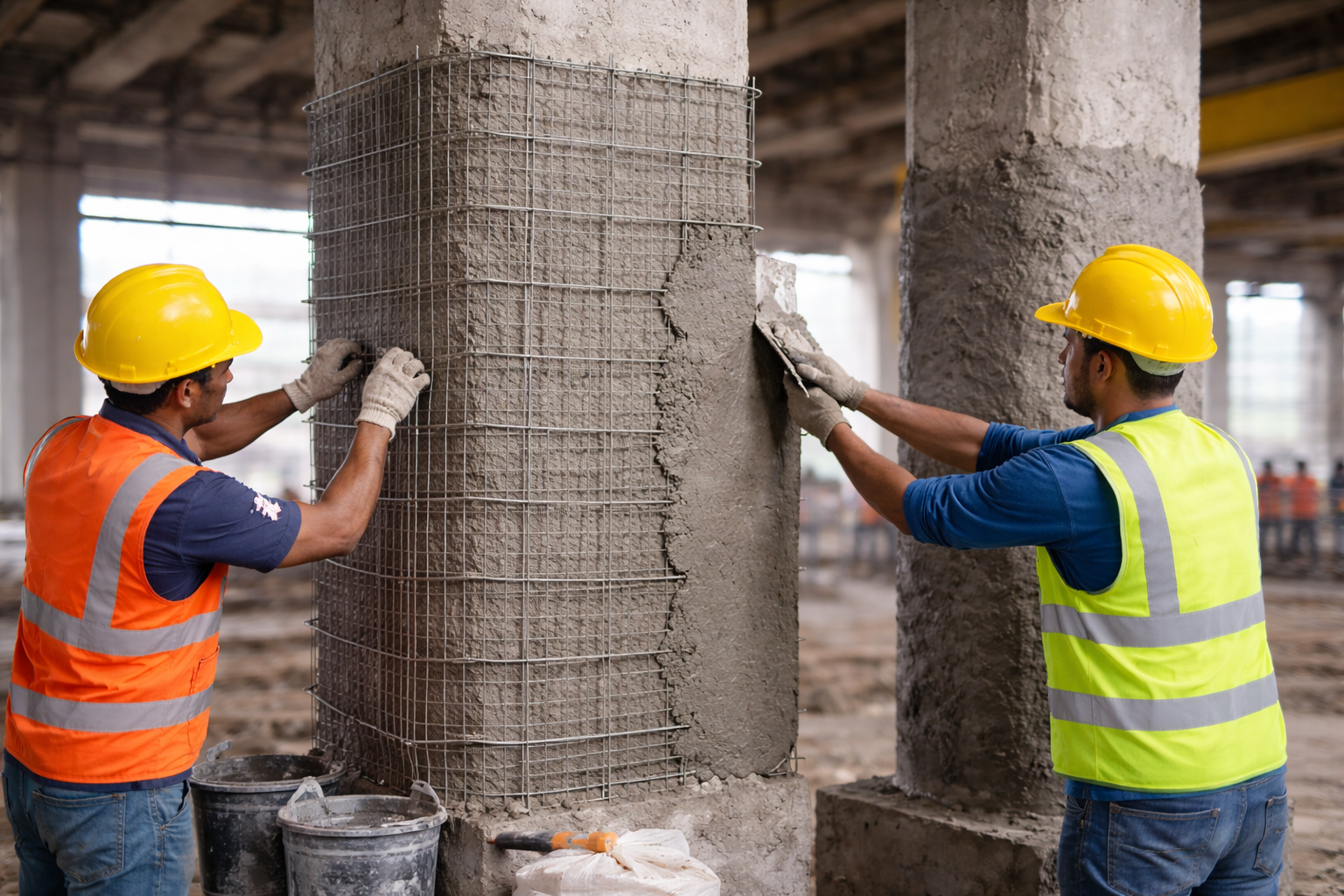 ferrocement jacketing of rcc column using wire mesh and mortar for structural repair and strengthening