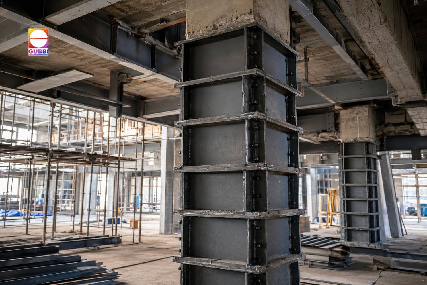 Steel Jacketing of columns during seismic retrofitting of an existing building for improved earthquake resistance and structural performance.